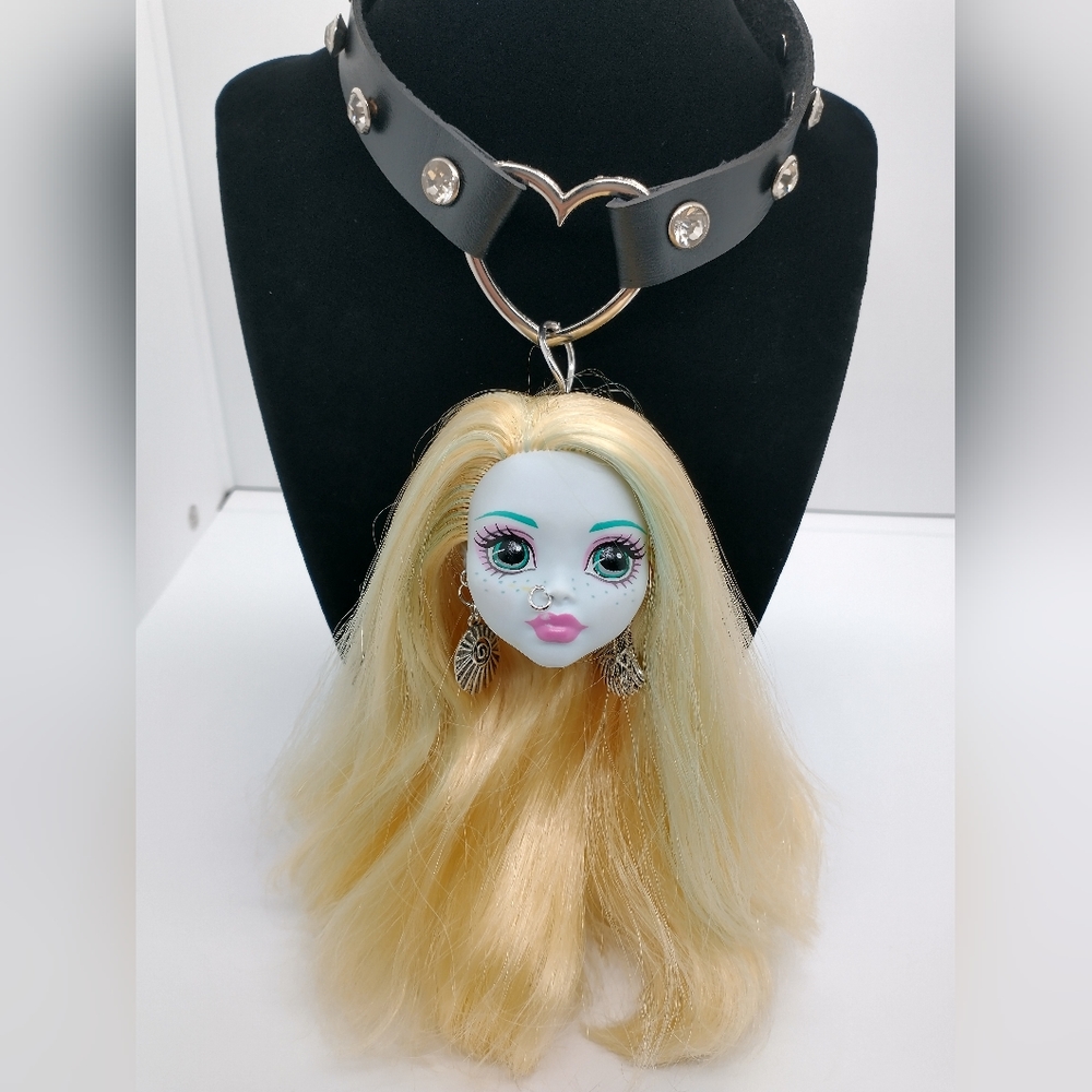 Lagoona Blue Monster High Choker Necklace Black Leather Handmade OOAK Bubblegoth